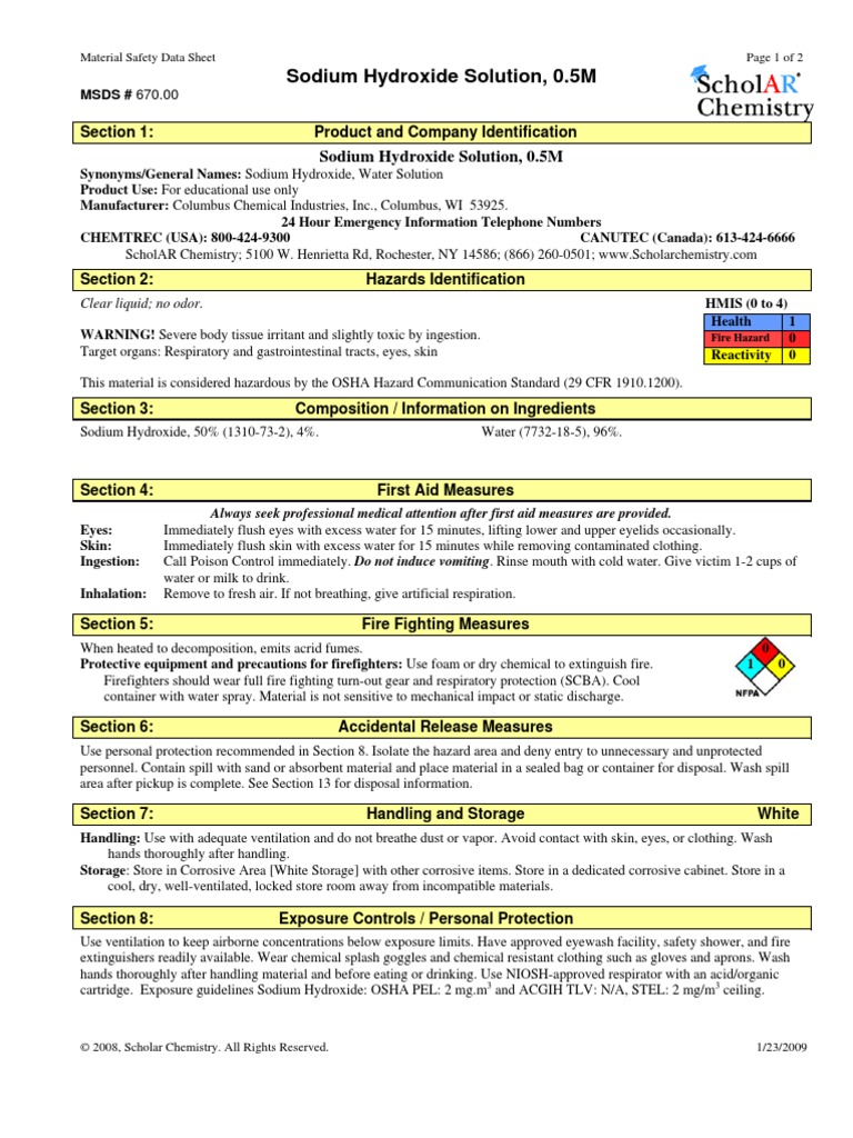 Msds Larutan Naoh 0.5 N 3 | PDF | Sodium Hydroxide | Dangerous Goods