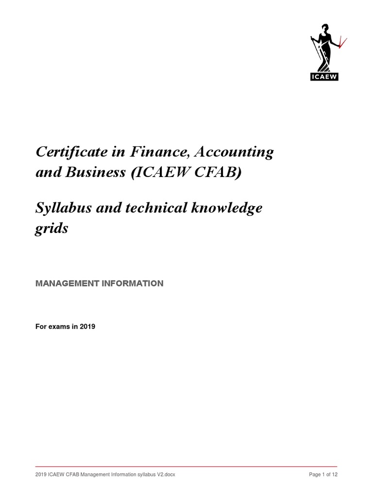 ICAEW CFAB Management Information Syllabus | PDF | Option (Finance ...