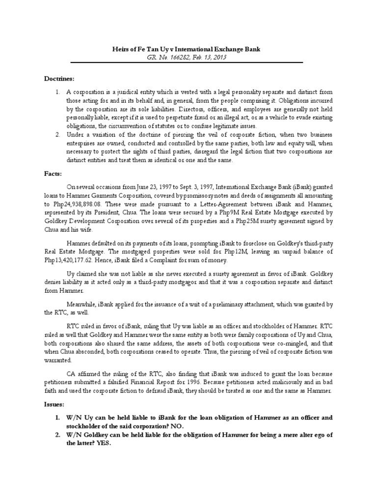 2 Heirs of Fe Tan Uy V IEB | PDF | Piercing The Corporate