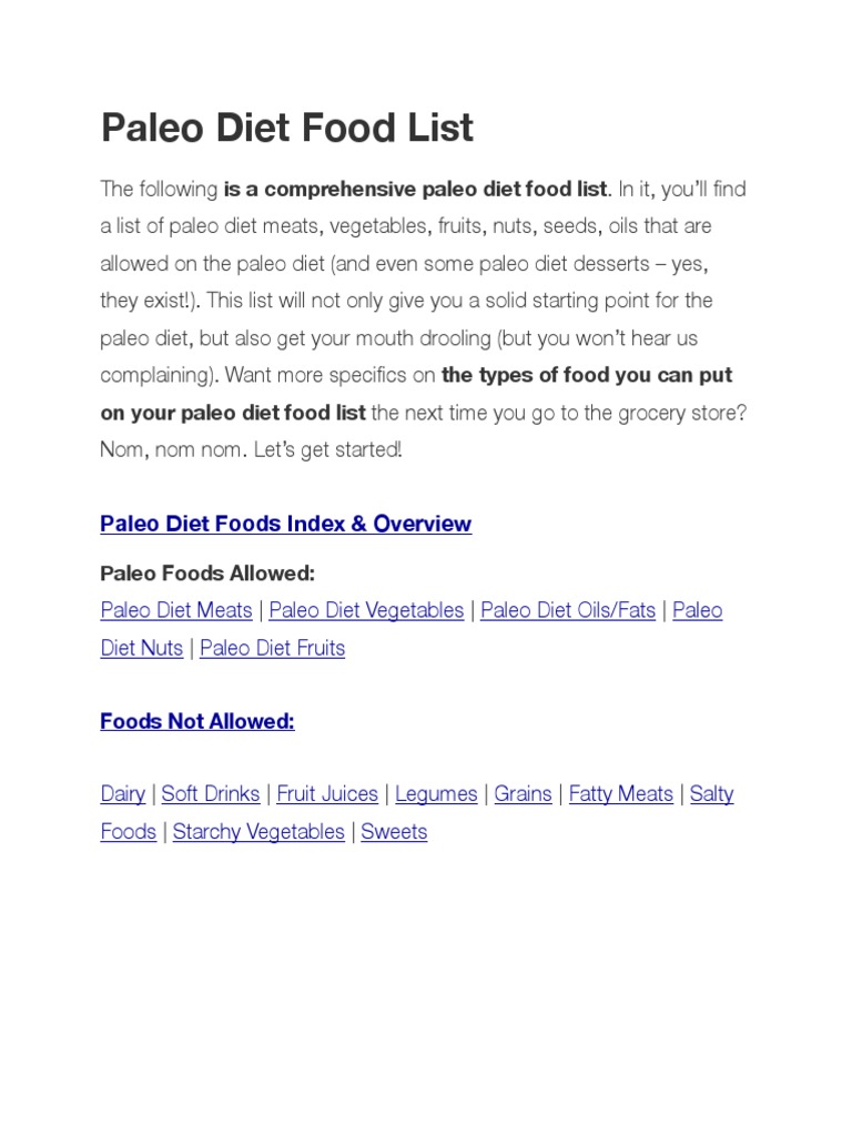 Paleo Diet Food List PDF | PDF | Paleolithic Diet | Bean