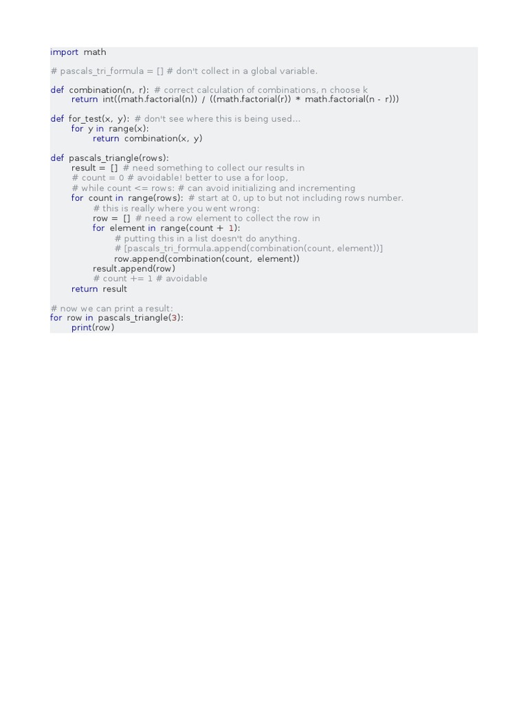 Pascals Triangle in Python | PDF