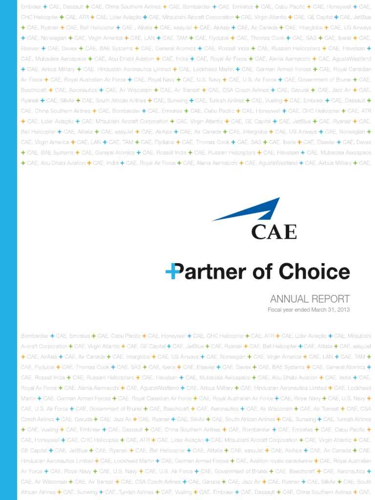 CAE Annual Report 2013 en | PDF | Mergers And Acquisitions | Simulation