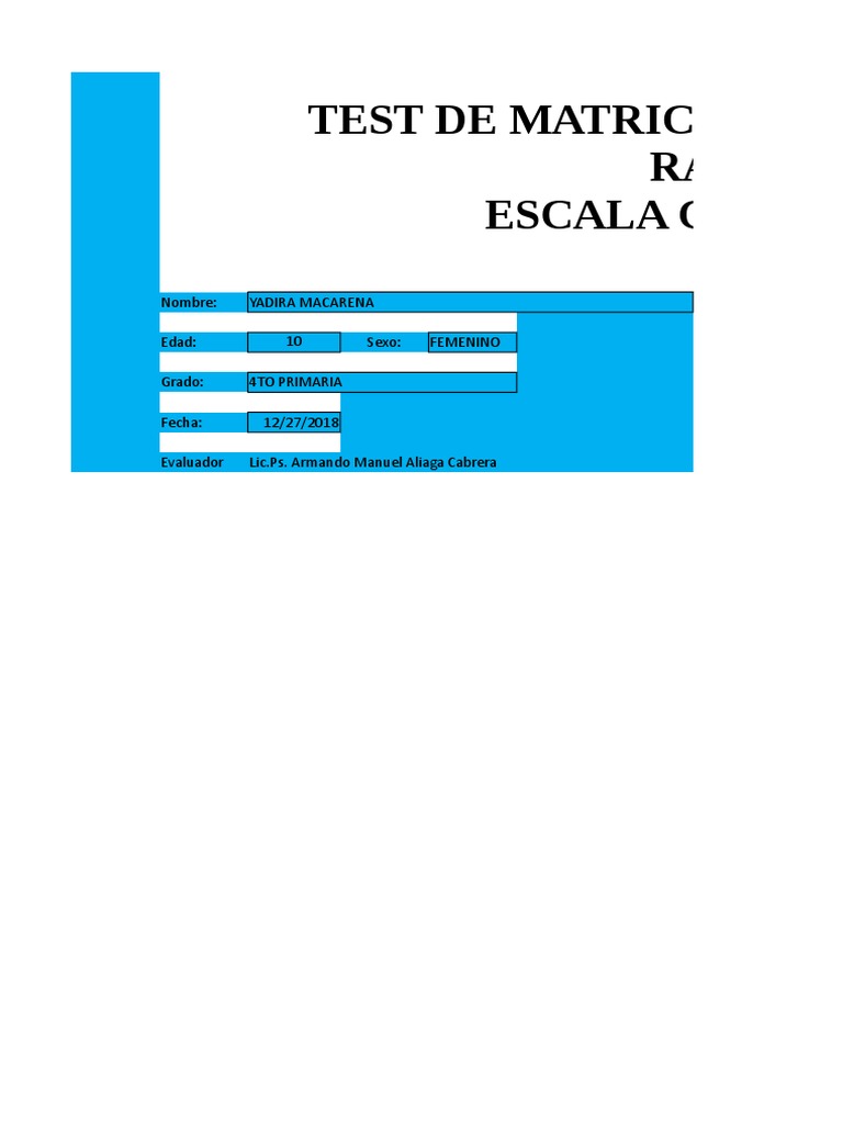 Test De Matrices Progresivas De Raven Escala Coloreada