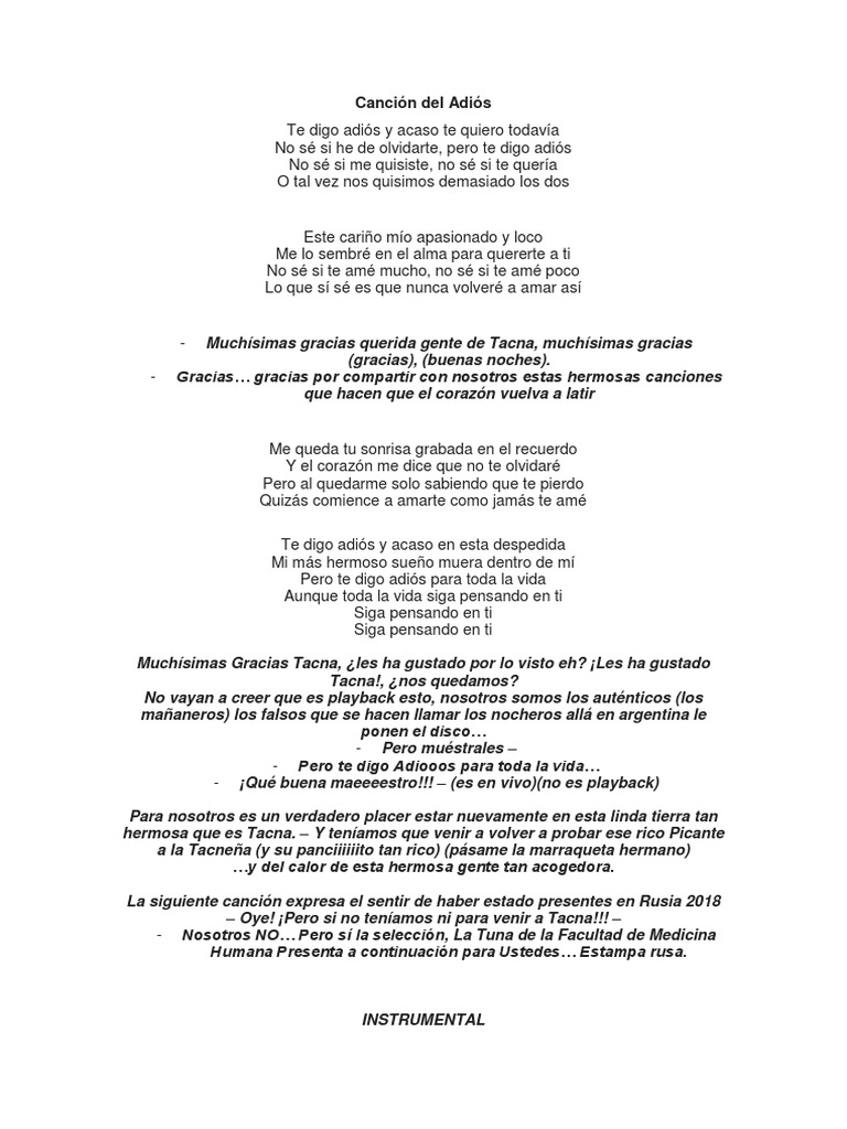 Canción Del Adiós Pdf Ocio