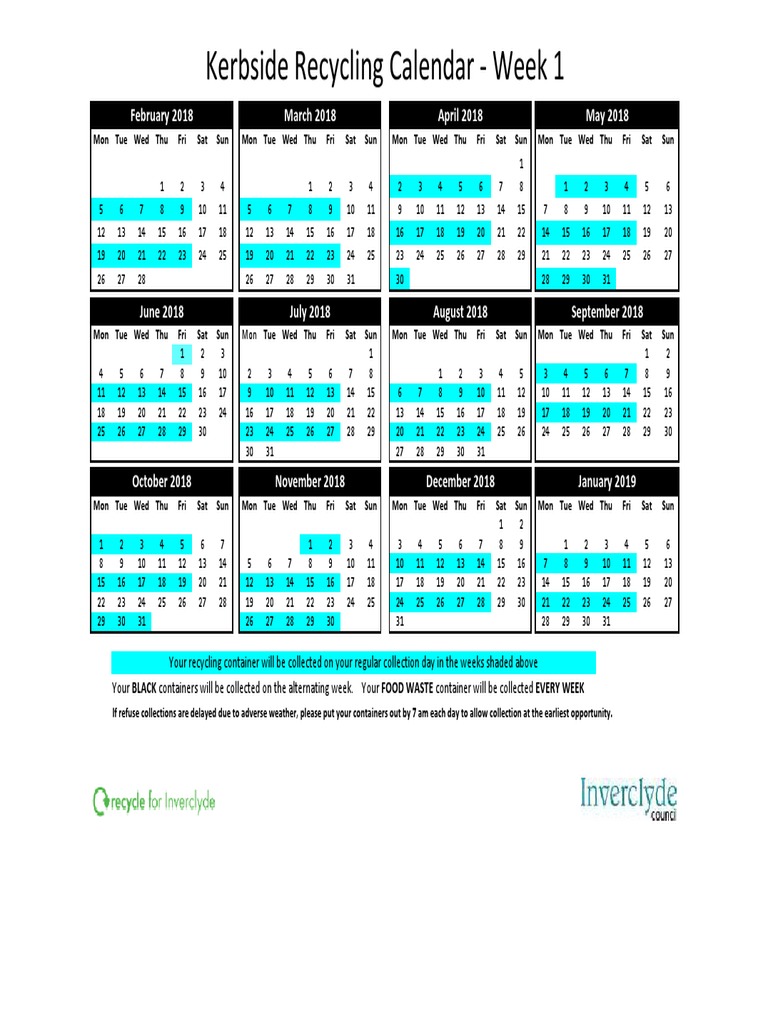 Kerbside Recycling Calendar - Week 1: February 2018 March 2018 April ...