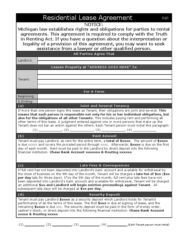 Sample Michigan Lease Lease Leasehold Estate