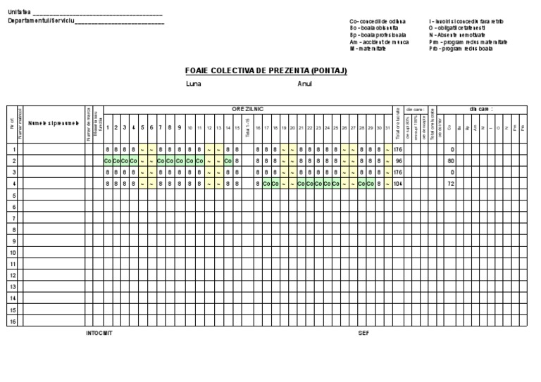 Model Foaie Pontaj Prezenta Pdf