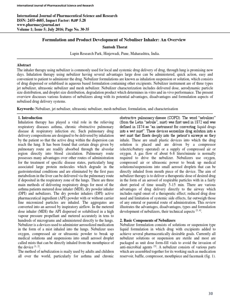 Formulation and Product Development of Nebuliser Inhaler: An Overview ...