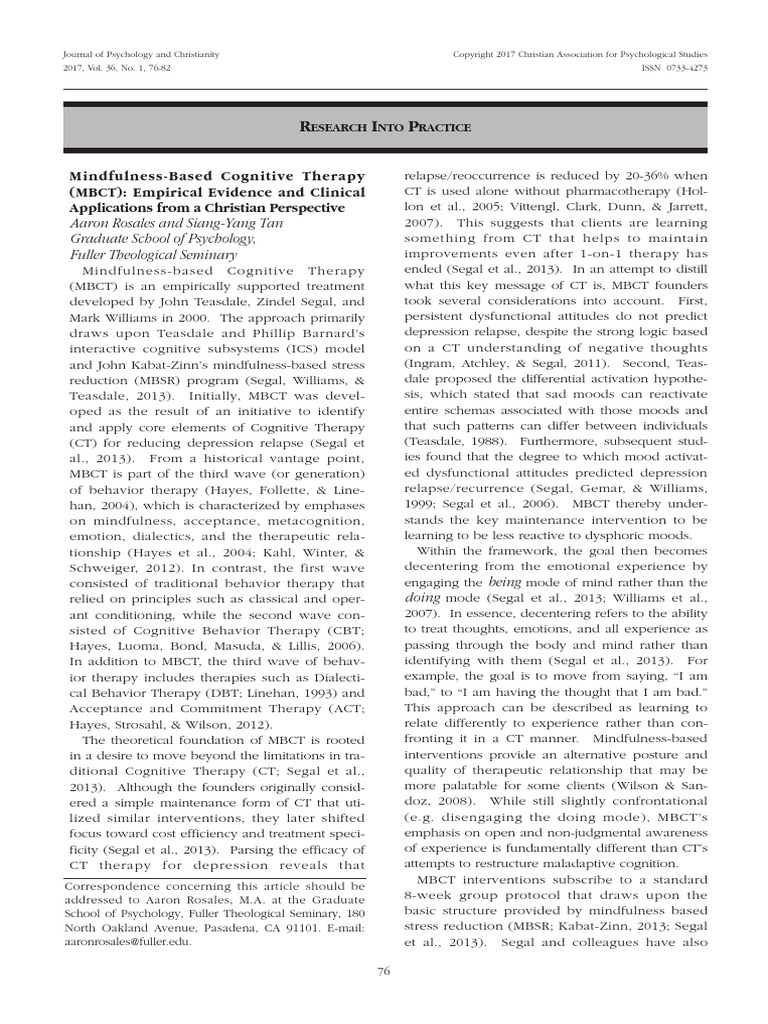 Mindfulness-Based Cognitive Therapy (MBCT) | PDF | Mindfulness ...