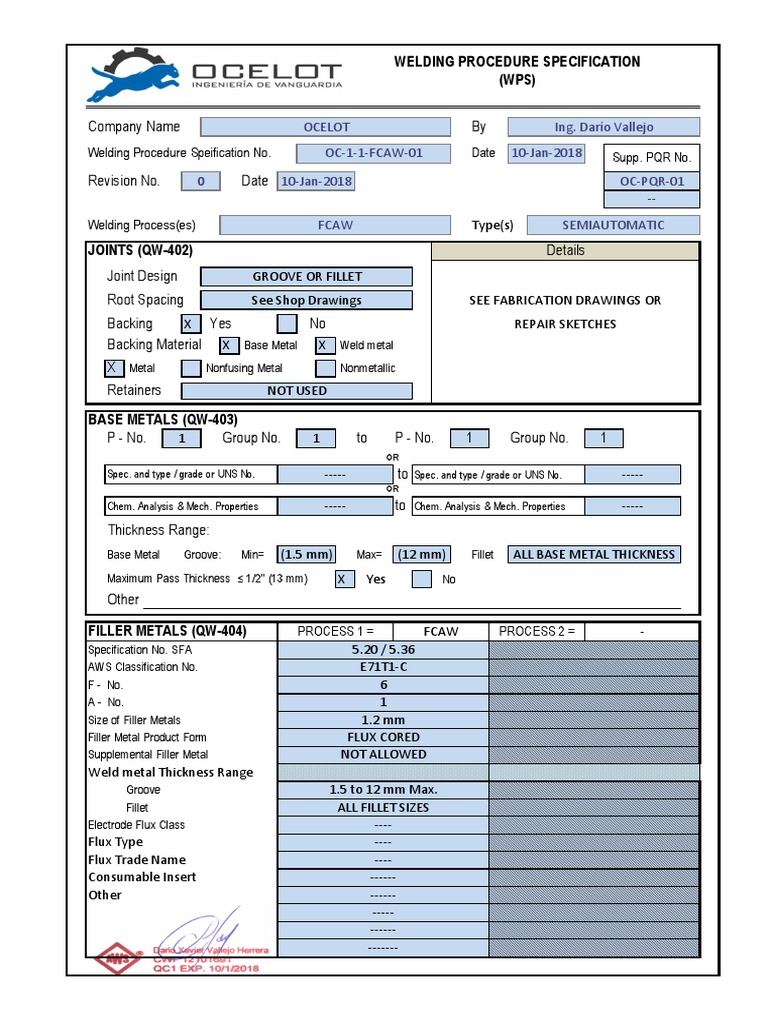 FCAW Welding Procedure Specification | PDF