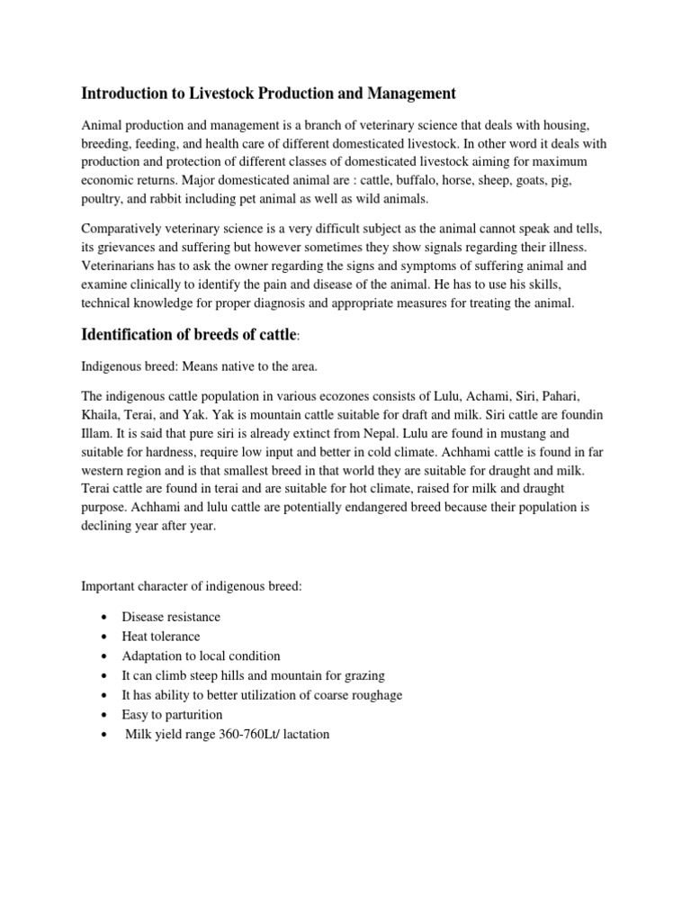 Introduction To Livestock Production and Management PDF Cattle
