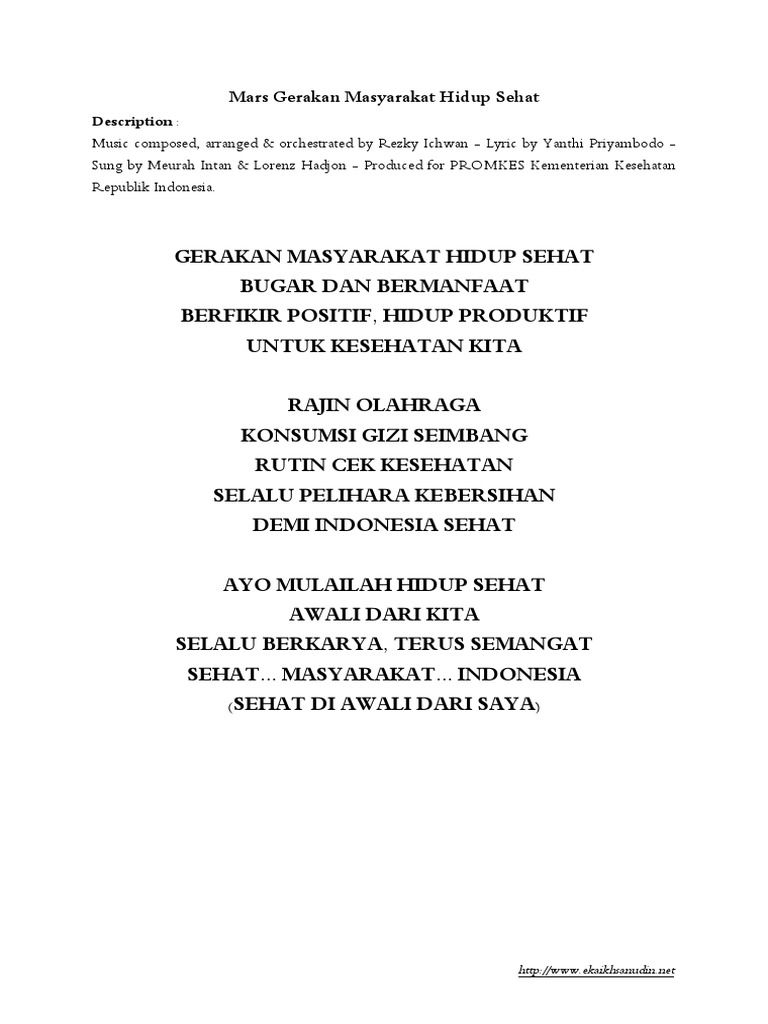 Lirik Lagu Germas Gerakan Masyarakat Hidup Sehat
