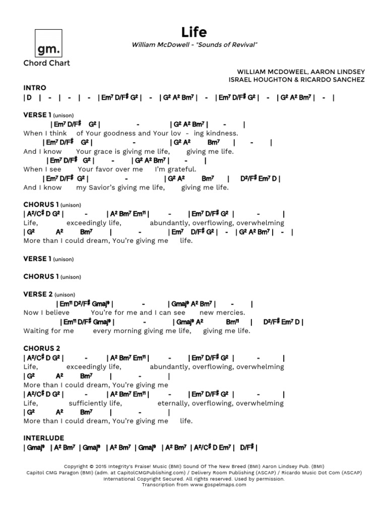 Life William Mcdowell Chord Chart Song Structure Songs