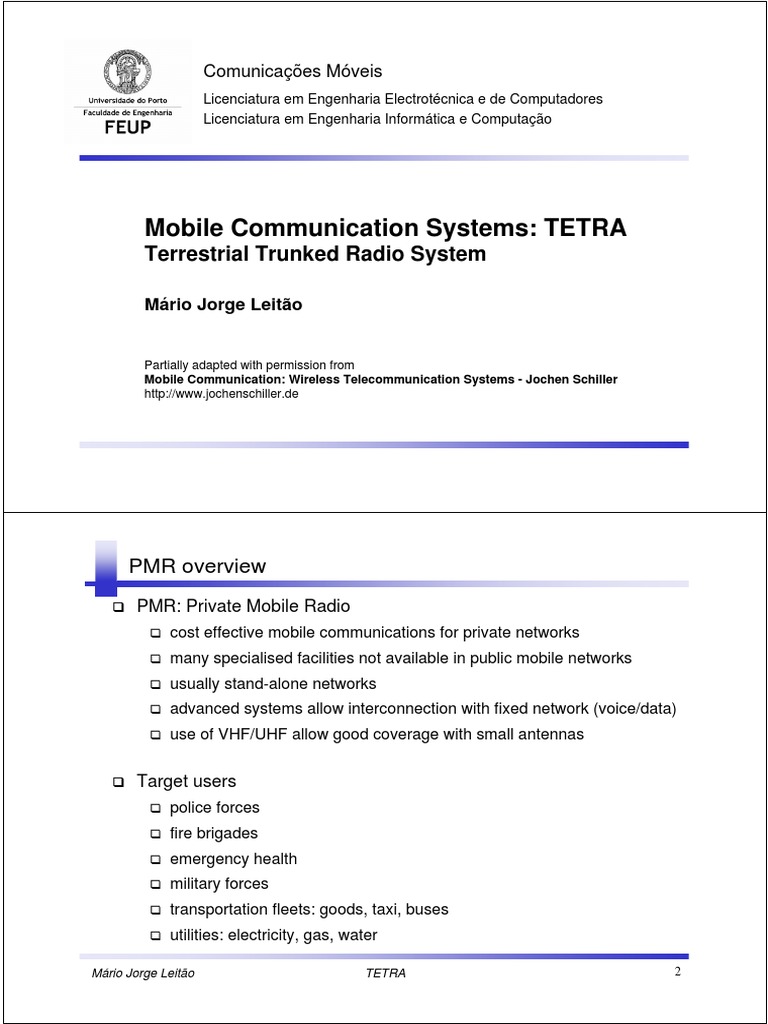 Mobile Communication Systems: TETRA: Terrestrial Trunked Radio System ...