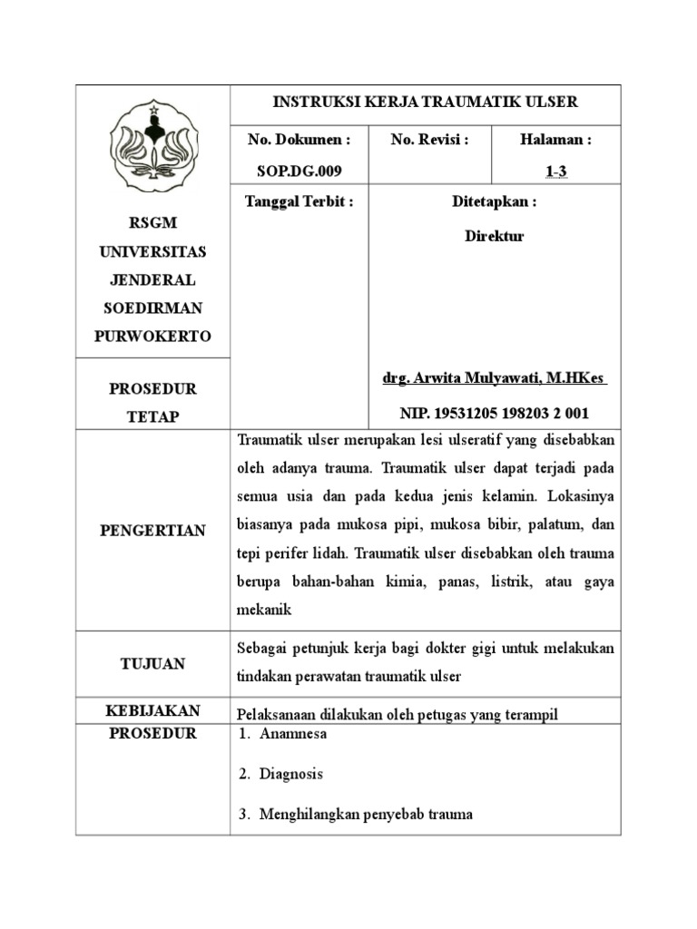 Prosedur Penanganan Traumatik Ulser | PDF | Sains & Matematika