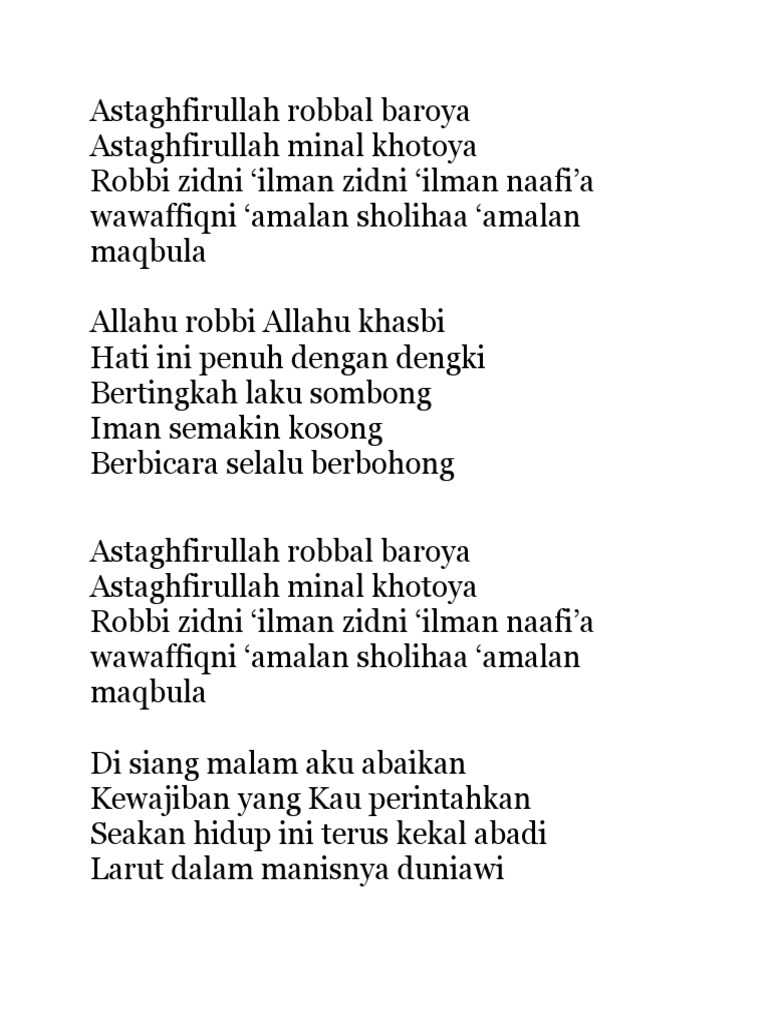 Teks Astaghfirullah Robbal Baroya - Dunia Belajar