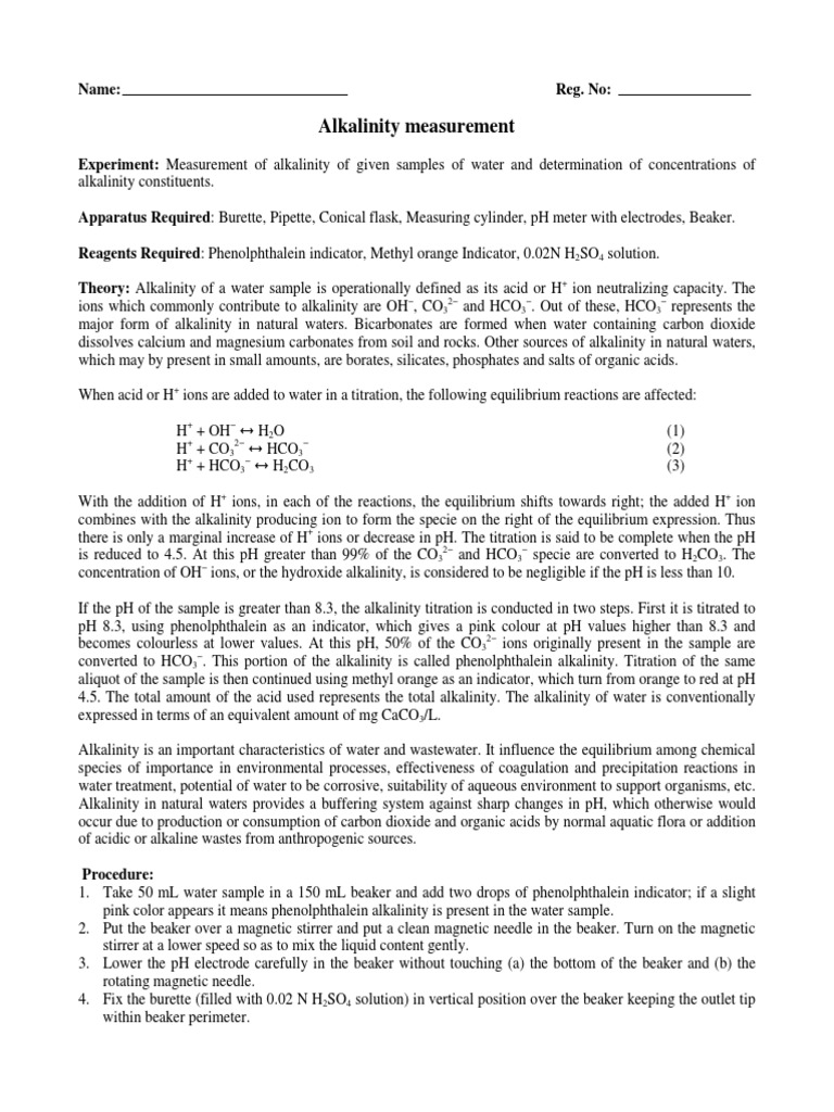 Alkalinity Measurement | PDF | Alkalinity | Ph
