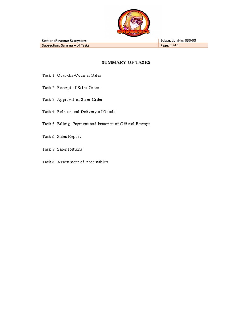 050-03 Summary of Tasks PDF | PDF