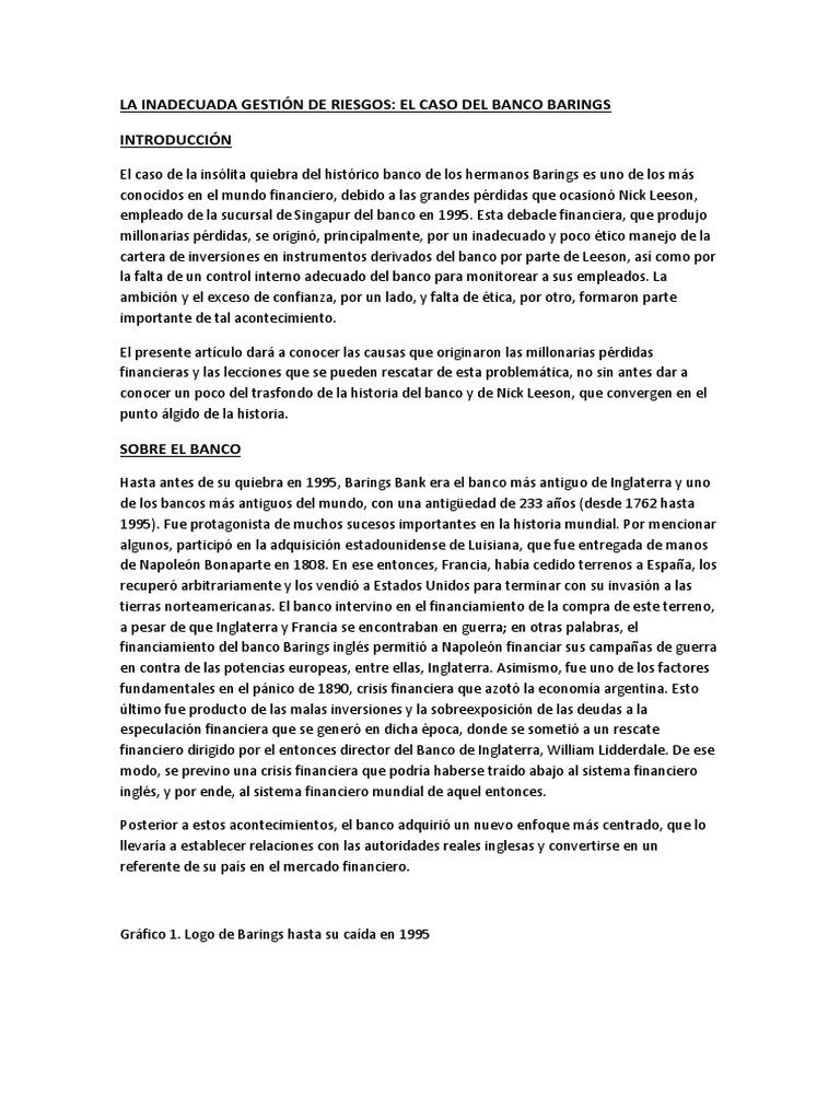 Caso Barings PDF Bancos Mercados financieros