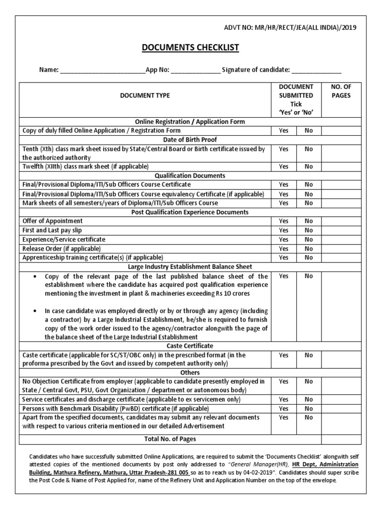 Document Checklist for JEA Recruitment | PDF | Government | Business