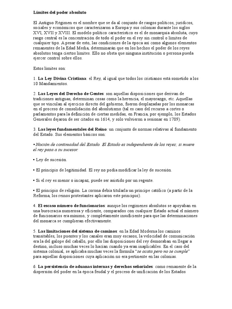 Límites Del Poder Absoluto | Descargar gratis PDF | Monarca | Nobleza
