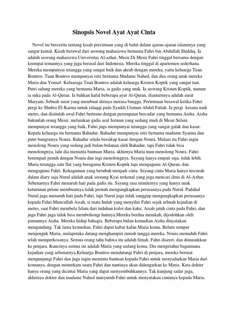 Sinopsis Novel Ayat Ayat Cinta