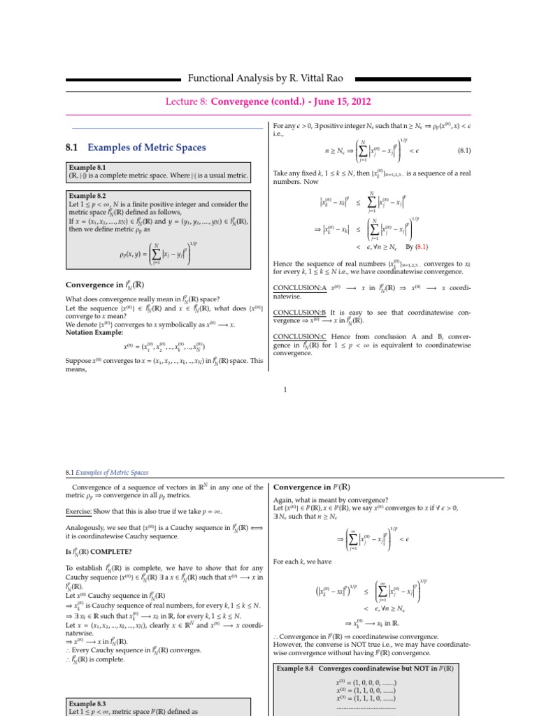 Functional Analysis by R. Vittal Rao: Lecture 8: Convergence (Contd ...