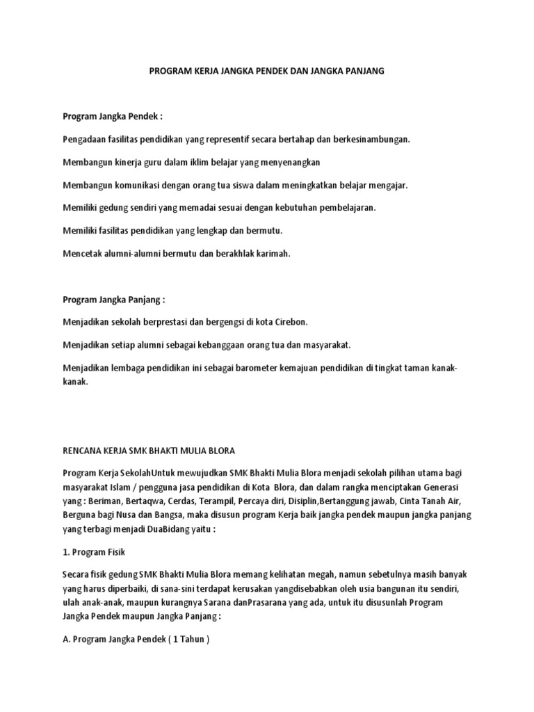 Program Kerja Jangka Pendek Dan Jangka Panjang Pdf