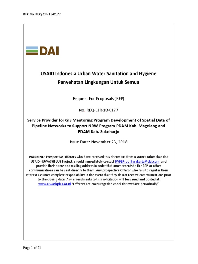 Contoh RFP REQ CJR 18 0177 Service Provider GIS Mentoring Program Development of Spatial Data of