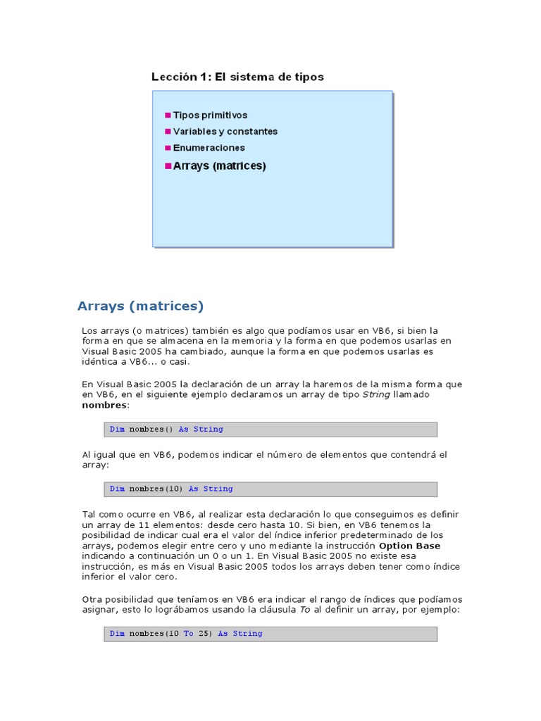 Los fundamentos de los arrays en Visual Basic .NET | PDF | Estructura ...