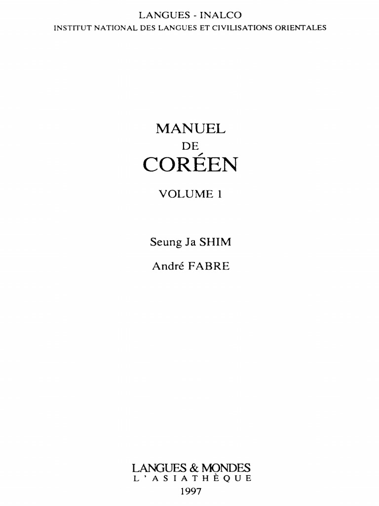 Page De Garde Cahier Coréen Manuel de Coréen Volume 1 PDF | PDF | Pronom | Corée