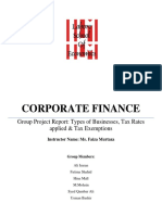 Corporate Finance: Group Project Report: Types of Businesses, Tax Rates Applied & Tax Exemptions