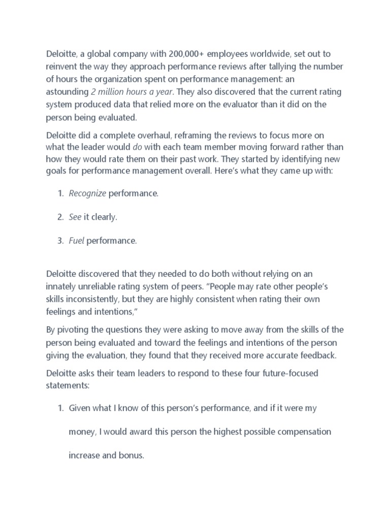 Deloitte's Performance Management Overhaul | PDF | Performance ...
