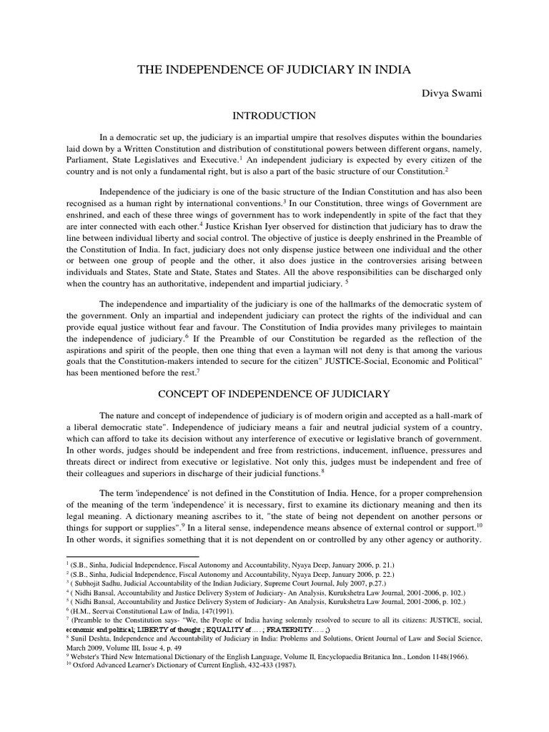 Independence of Judiciary in India | PDF | Supreme Court Of India ...