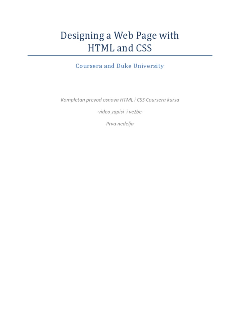 Kompletan Prevod HTML I CSS Coursera Kursa-Video Zapisi I Vežbe | PDF