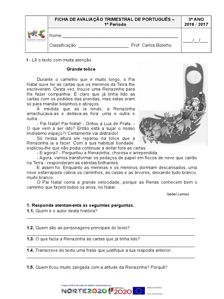 Ficha de Avaliação Português 3º Ano | PDF | Linguística | Idiomas