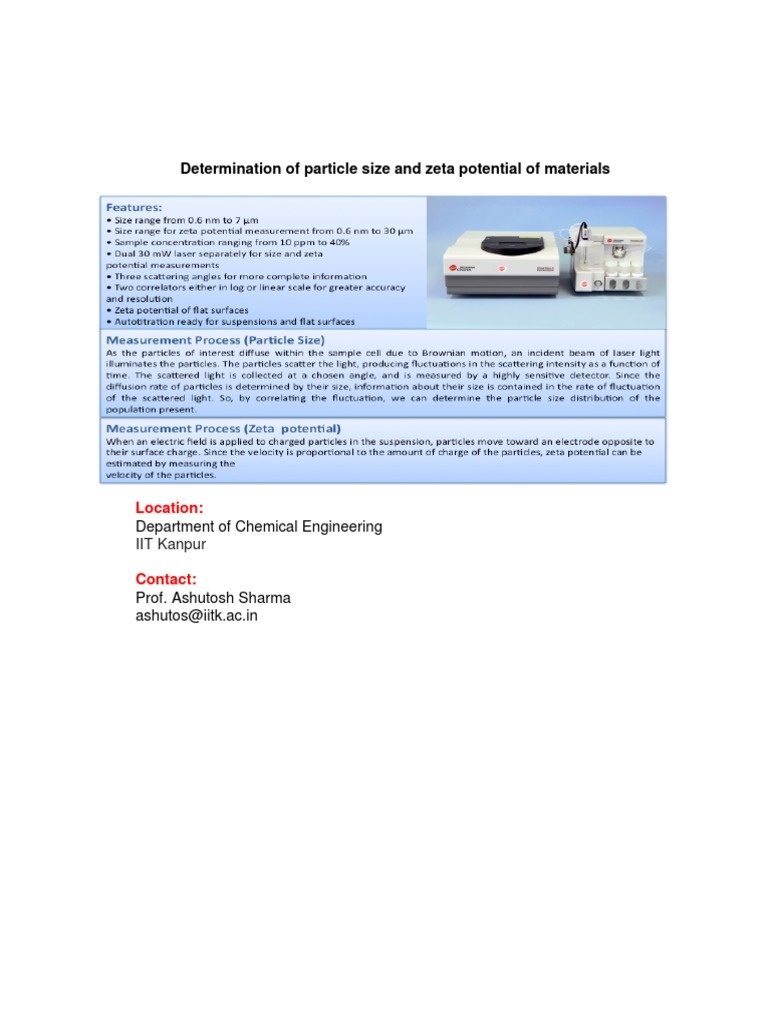 Particle Size and Zeta Potential Analysis | PDF