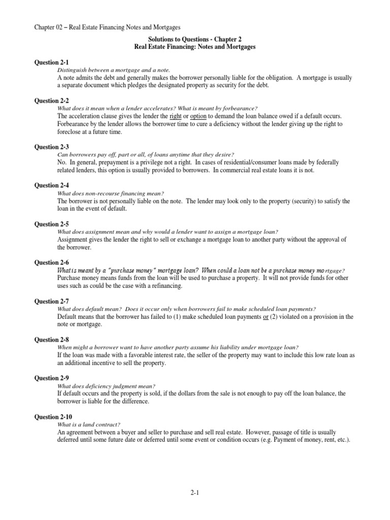 Solutions To Questions Chapter 2 Real Estate Financing Notes and Mortgages Question 21 PDF