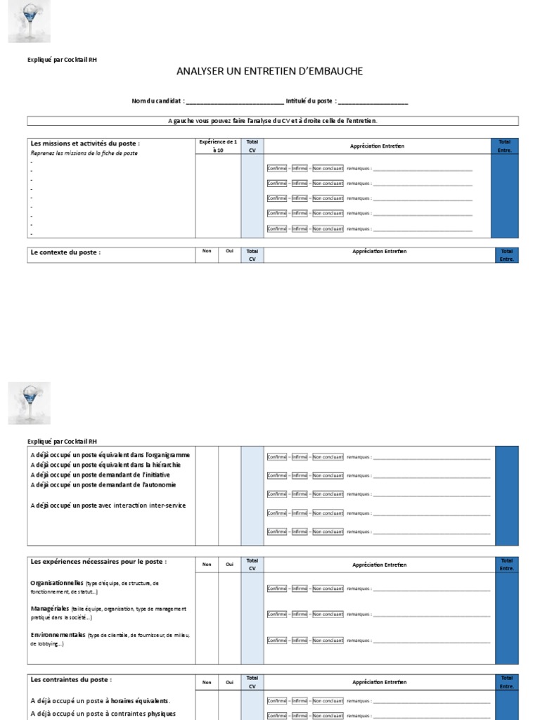 Grille D valuation Entretien D embauche PDF Entretien D embauche 