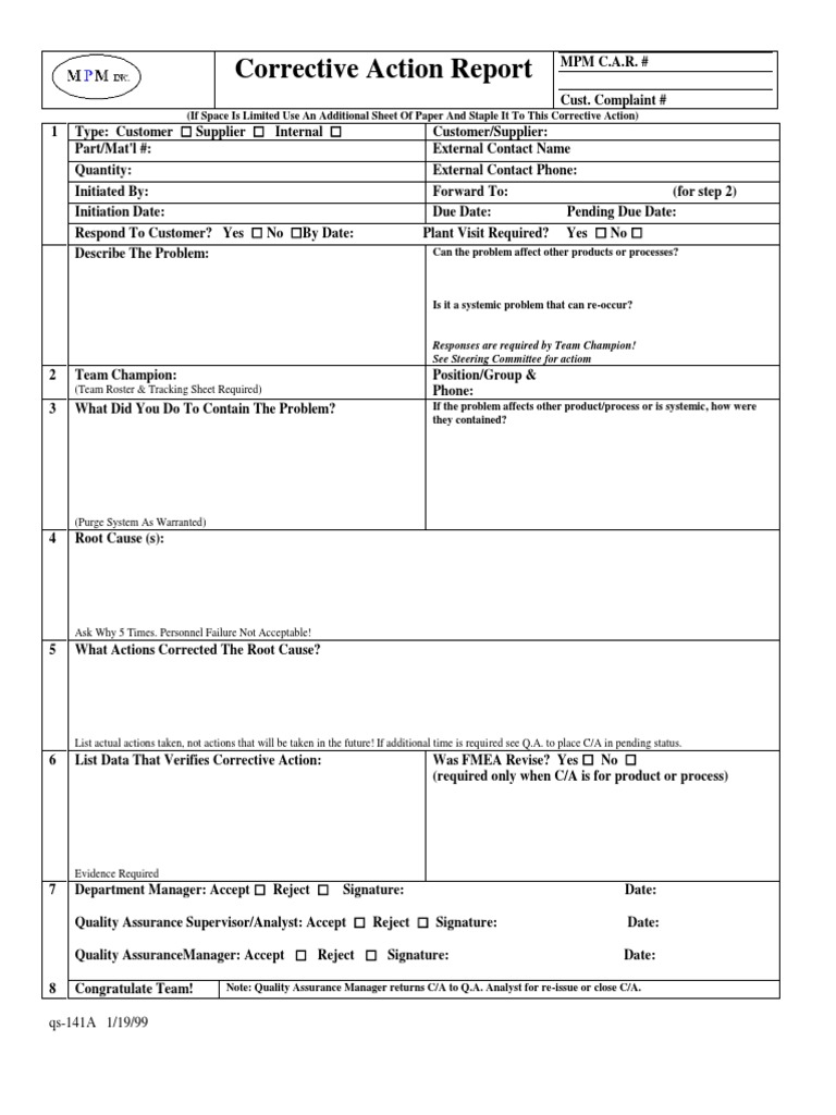 Corrective Action Report Template | PDF | Quality Assurance | Business ...