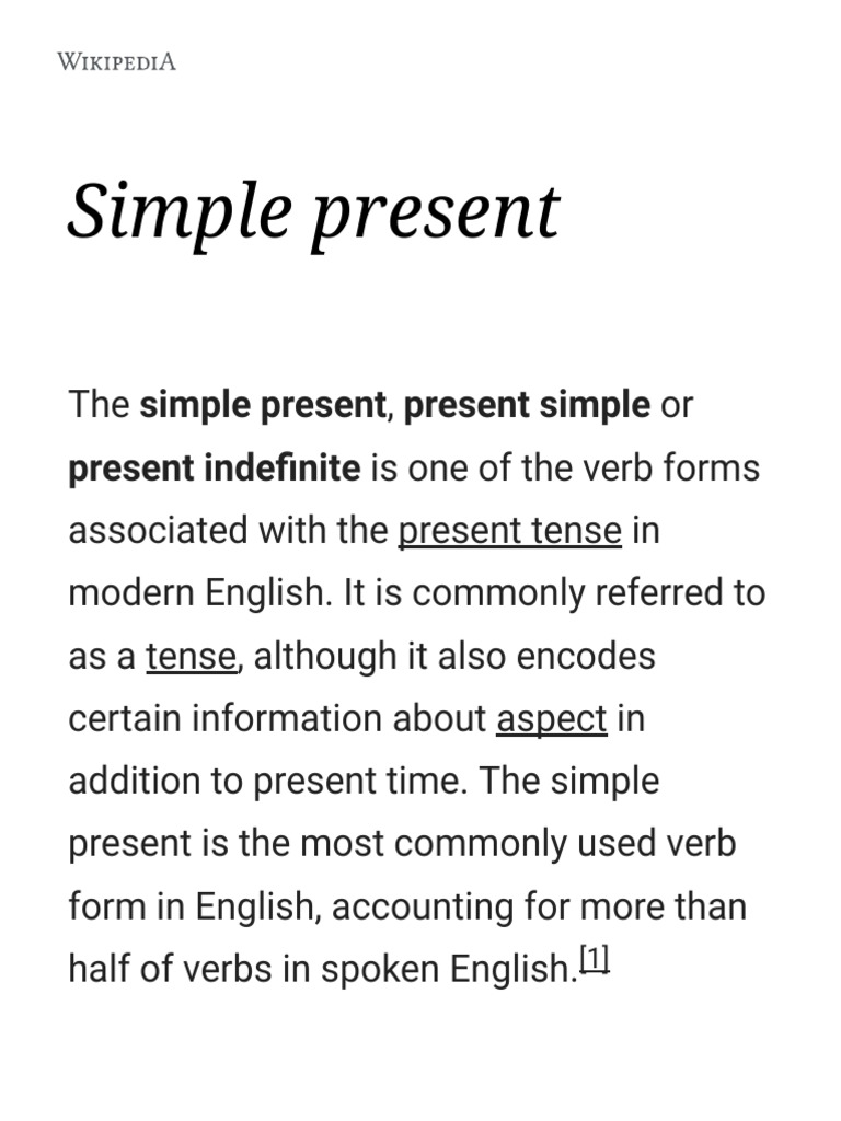 Simple Present Wikipedia Grammar Philology