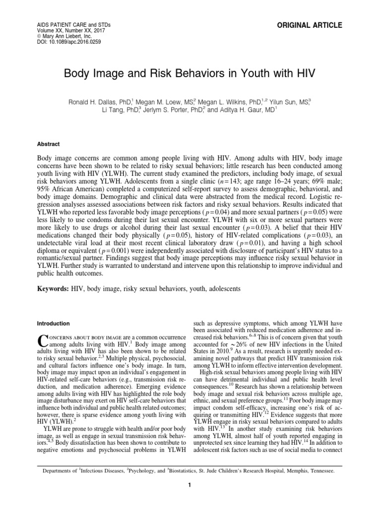 Body Image Impacts Risky Behavior in Youth with HIV | PDF | Management ...