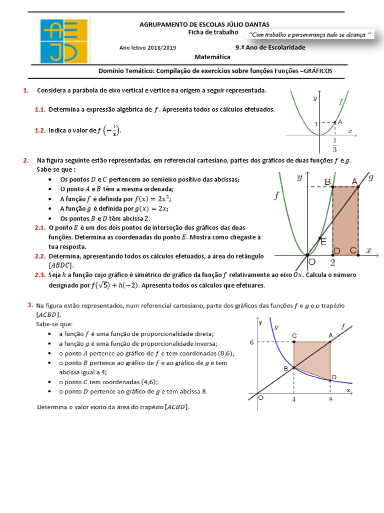 Exercícios sobre Funções - 9º Ano | PDF | Sistema de coordenada ...