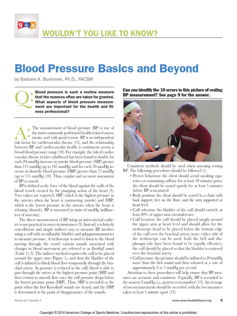 ACSM Blood Pressure Basics and Beyond PDF Blood Pressure Dash Diet