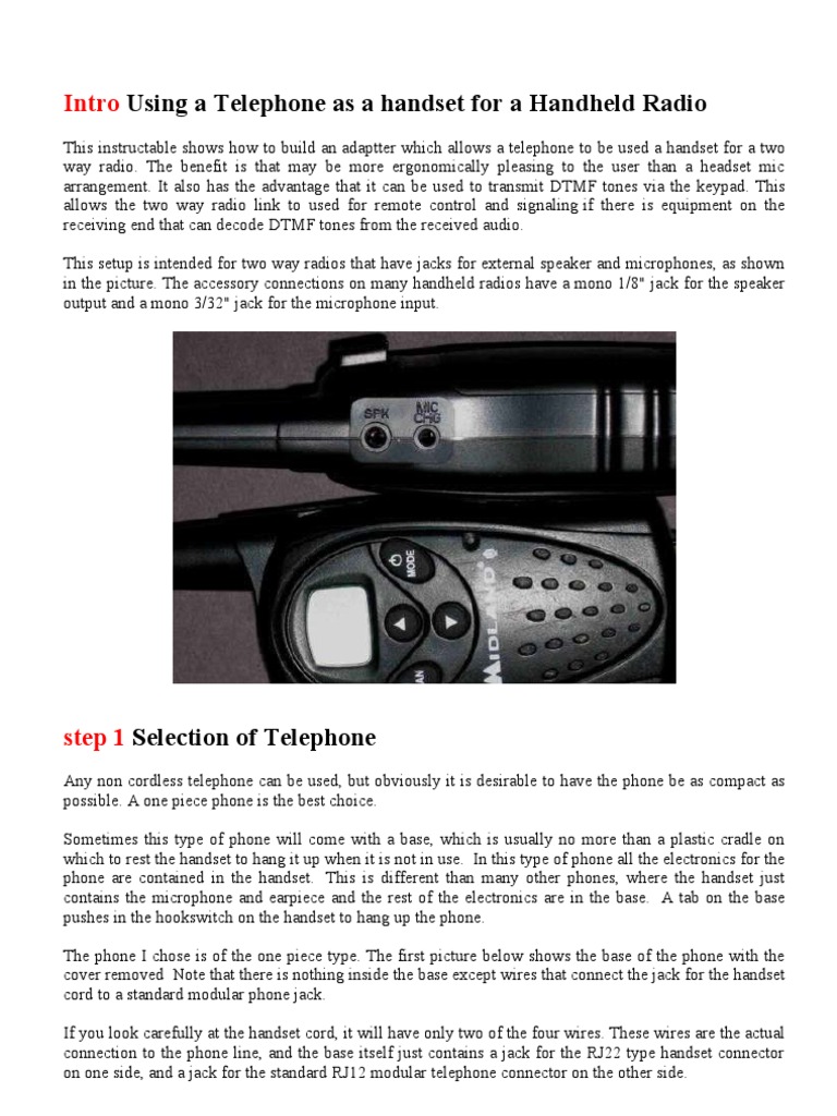 Telephone Adapter for Handheld Radios | PDF | Electrical Connector ...