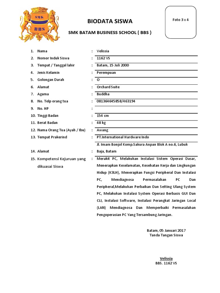 Contoh Biodata Raport Smk Delinewstv