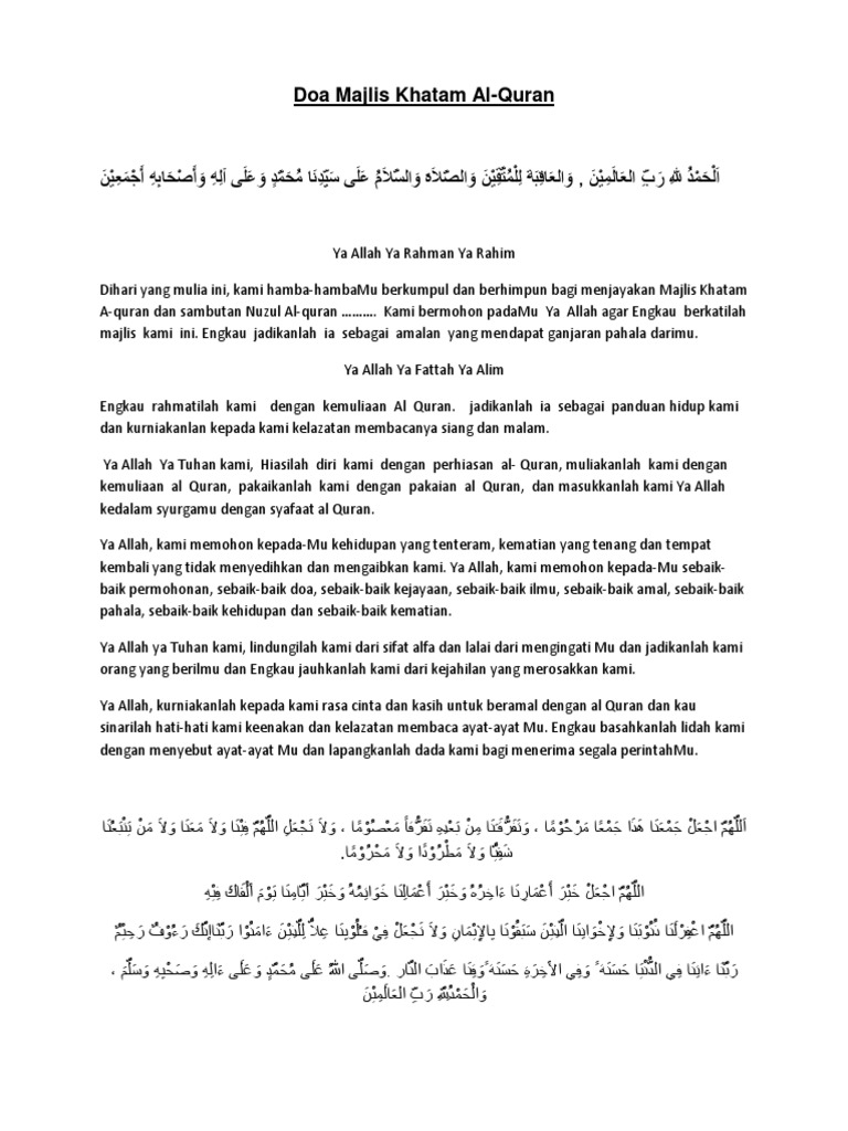 Khatam quran majlis doa Doa Khatam