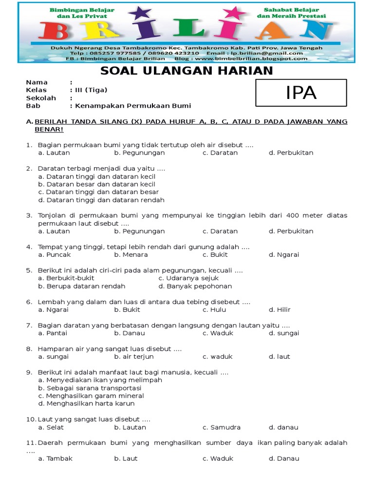Latihan Soal Ipa Kelas 3 Kenampakan Bumi Dan Kunci Jawaban - Menjawab Soal