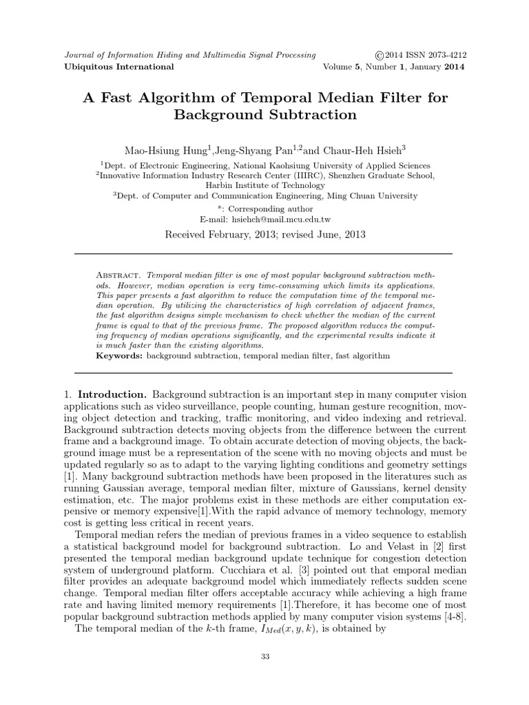 A Fast Algorithm of Temporal Median Filter For Background Subtraction