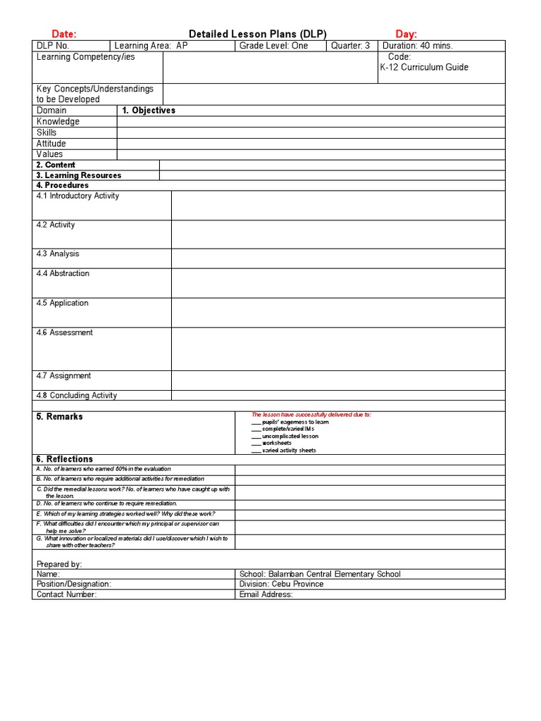 Free DLP Template for Grade 1 AP | PDF